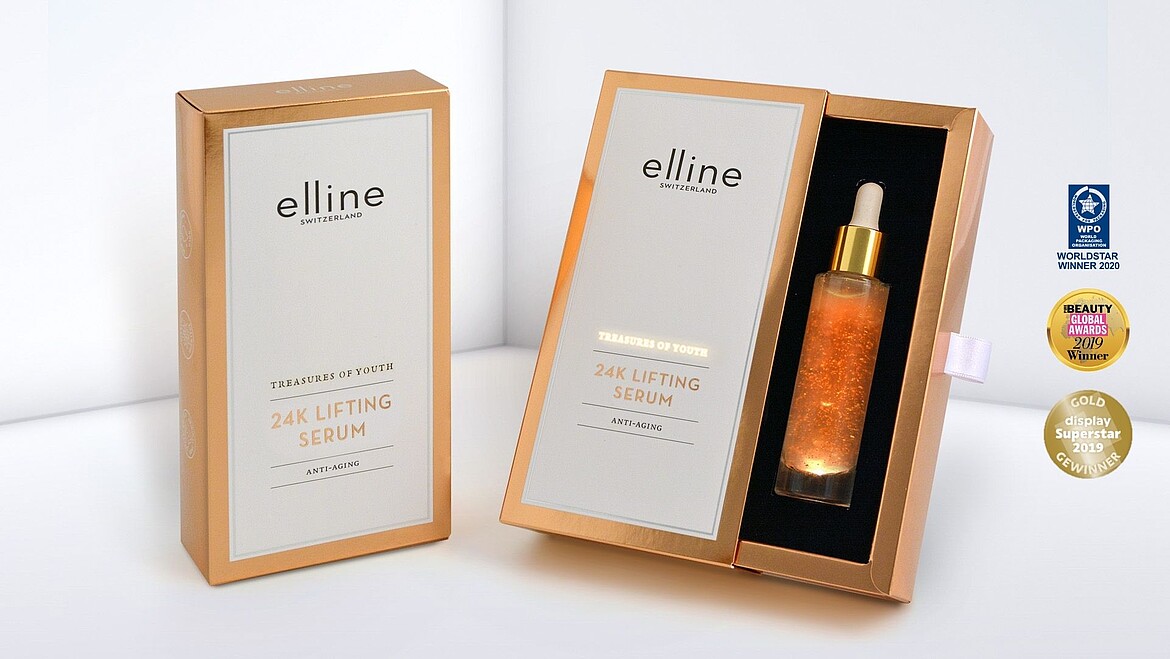 Schiebeschachtel für Serum mit goldenen Details