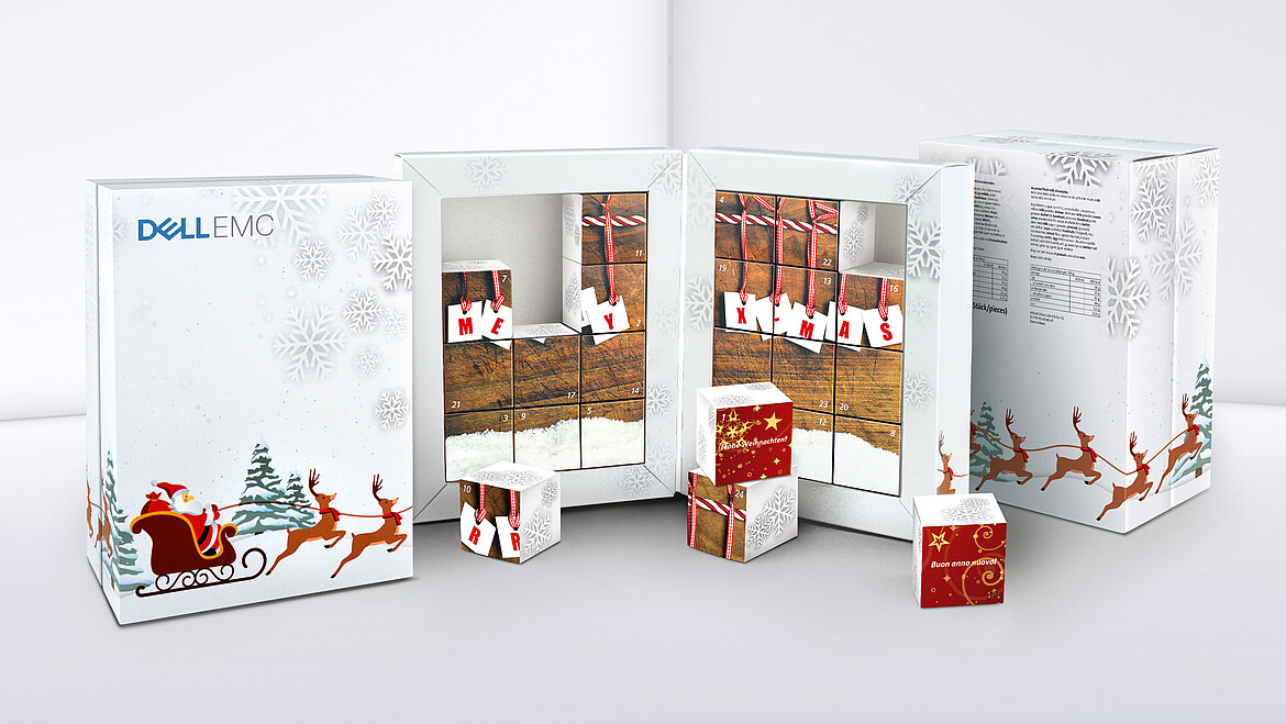 Adventskalender zum Aufklappen mit Pappwürfeln