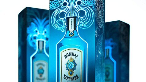 Leuchtende Verpackung für Gin