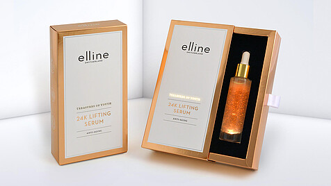Weiß-goldene Verpackung für kosmetisches Serum zum Rausziehen