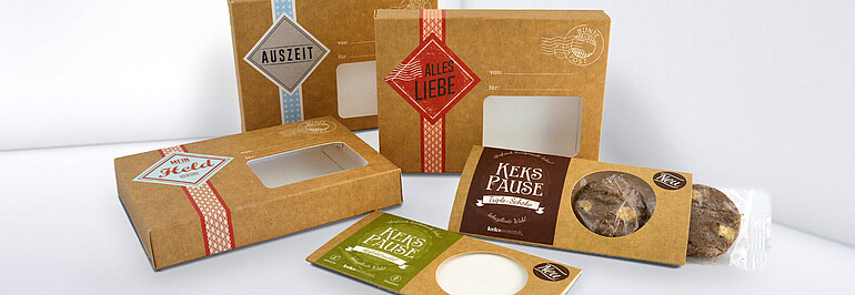 Keksverpackungen in moderner Kraftpapieroptik und Naturhaptik