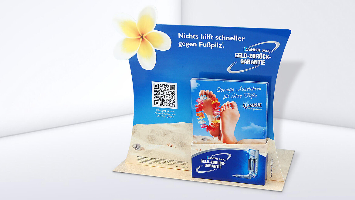 Eckiges Thekendisplay mit Blumenform und Prospekten