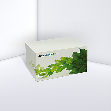 Haftquader aus Recycling Papier mit seitlichem Aufdruck mit grünen Blättern