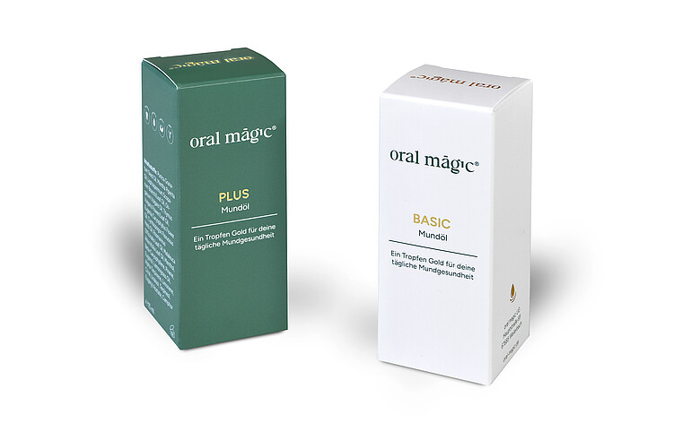 Die beiden Faltschachteln der Mundöle zeigen das konsistente Gestaltungskonzept mit differenzierter Farbführung. Verpackungsdesign (c) digitallotsen GmbH, Produktion & Foto (c) Karl Knauer KG