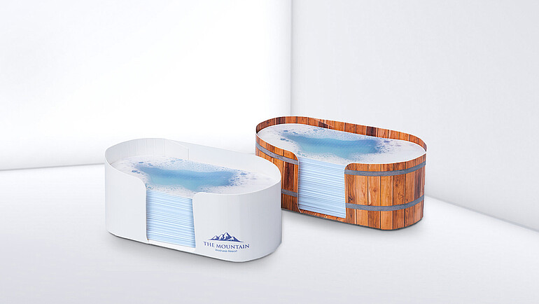 Ovale Zettelbox im Badewannen-Motiv