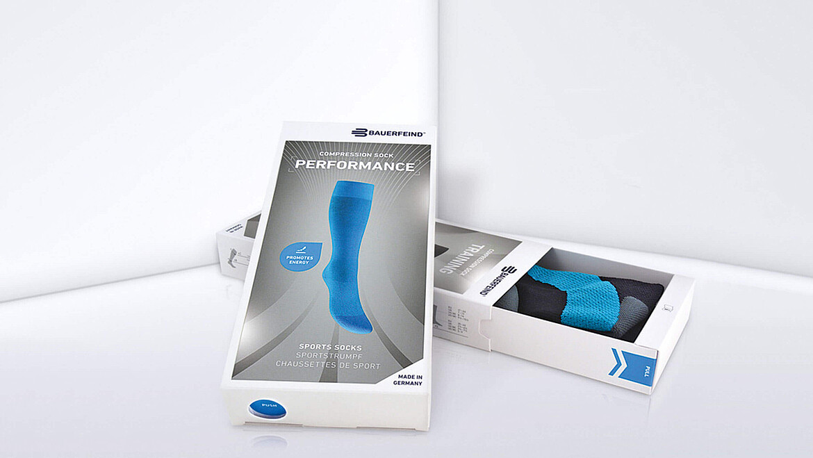 Bedruckte Schiebeschachtel für Sportsocken