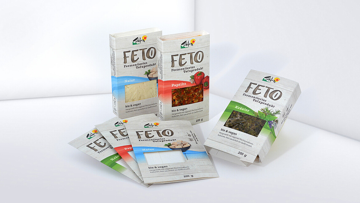 Leere und gefüllte Falschachteln für Lebensmittel mit Sichtfenster