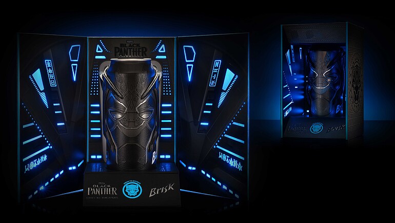 Blau leuchtende schwarze Schachtel für Dose