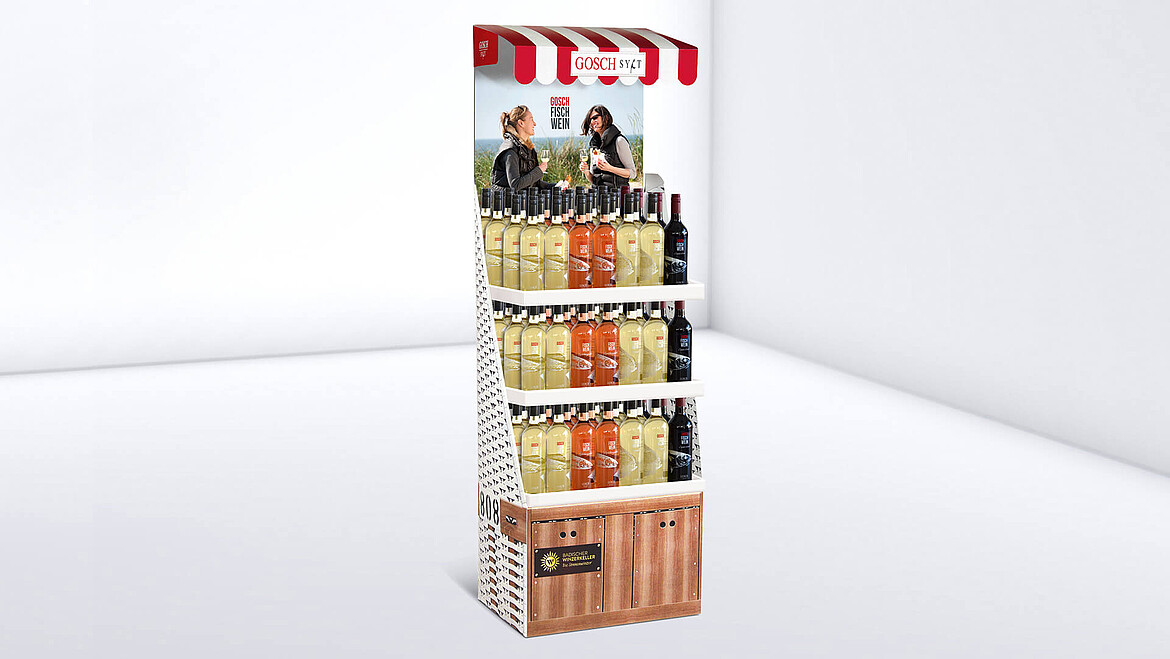 Flaschendisplay im Strandkorb-Look