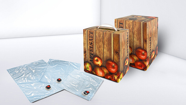 Karton und Beutel einer Bag-in-Box-Verpackung